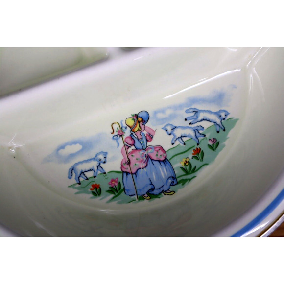 Vintage 1950s Bartsch Childs Divided Warming Plate Dish Mary Little Lamb Dog 50s - Picture 7 of 8